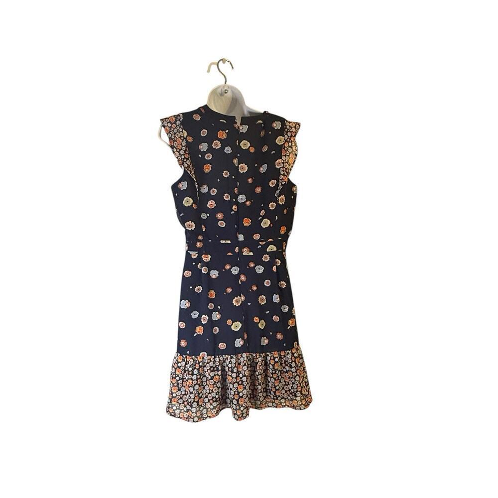 Maison Jules Women’s Floral Ruffle Hem Dress Navy Orange Print Size 12 - Picture 2 of 9